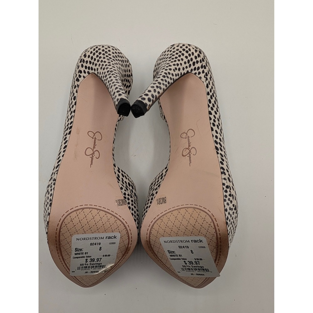Jessica Simpson Heels 8 Rinah Animal leopard Platform Pumps White Black Spotted - Picture 9 of 10